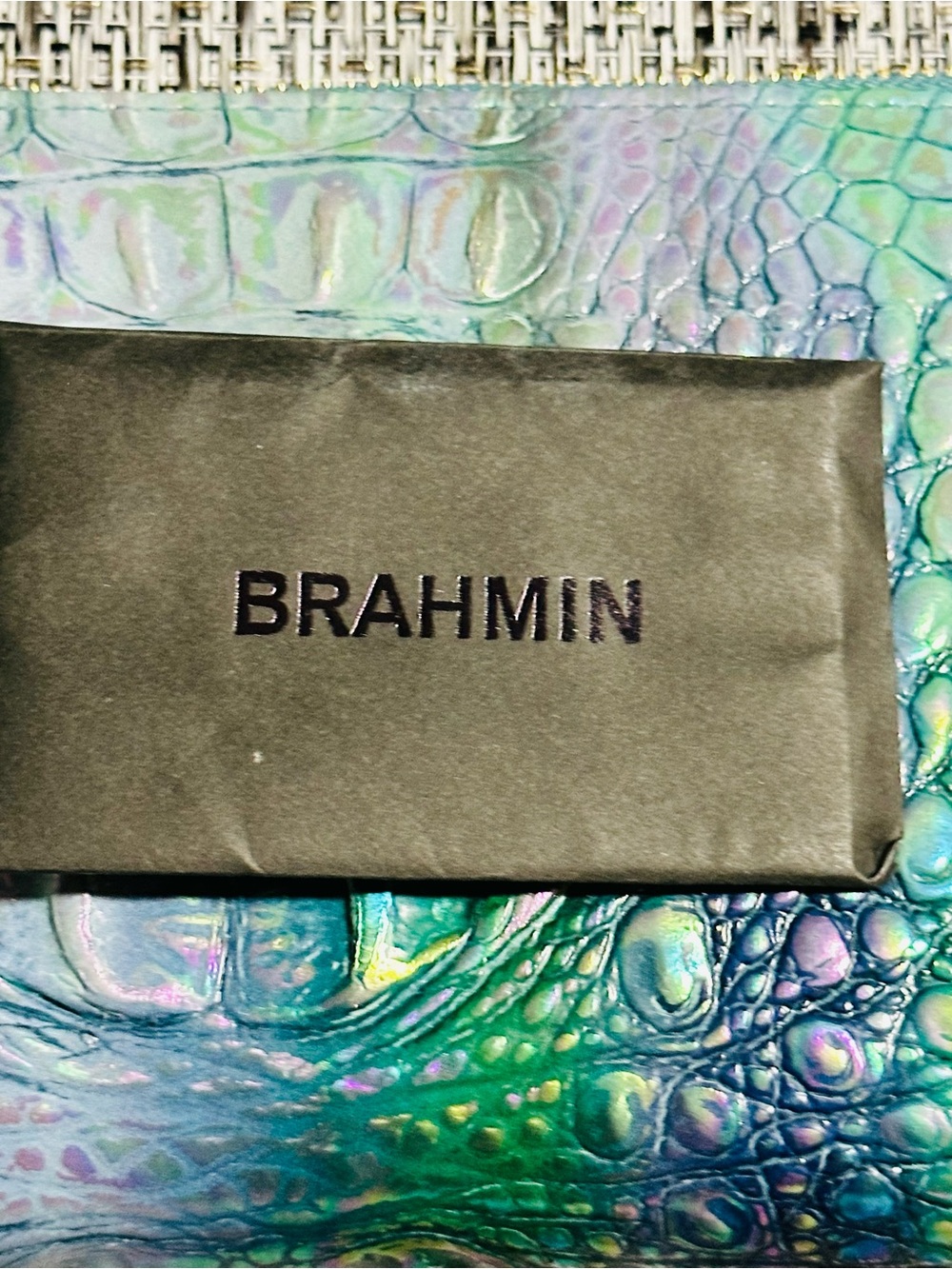 Brahmin Skyler Wallet-Iridescent Blue Green Croc-Embossed Wallet - Picture 7 of 8